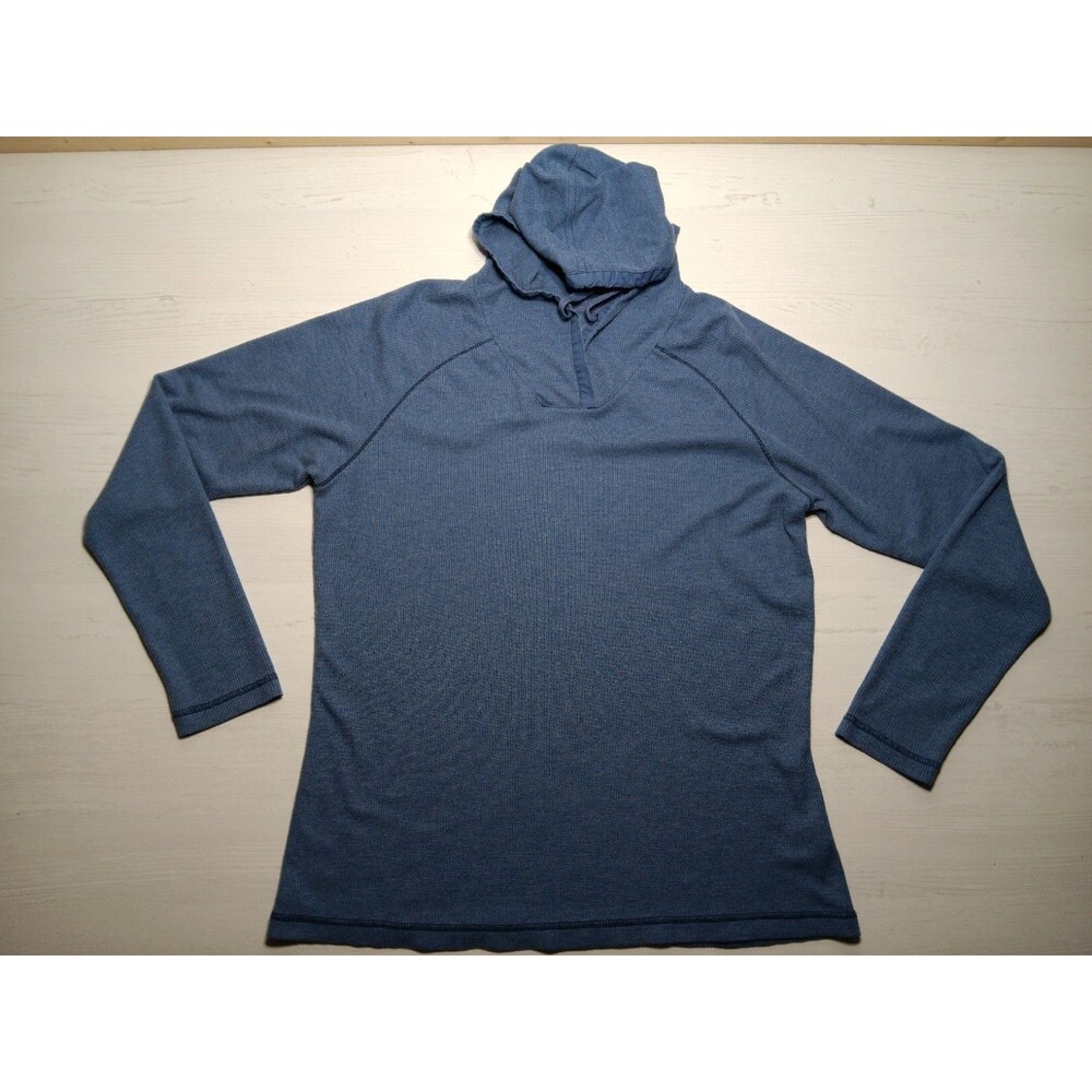Gander Mountain Pullover Blue Hooded Waffle Knit Long Sleeve Women's Shirt Sz L
